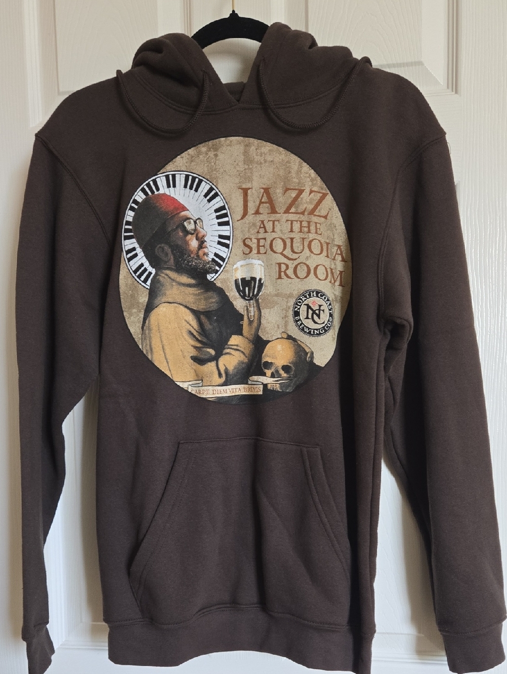 Men's Brown Graphic Pullover Hoodie - Jazz at the Sequoia Room